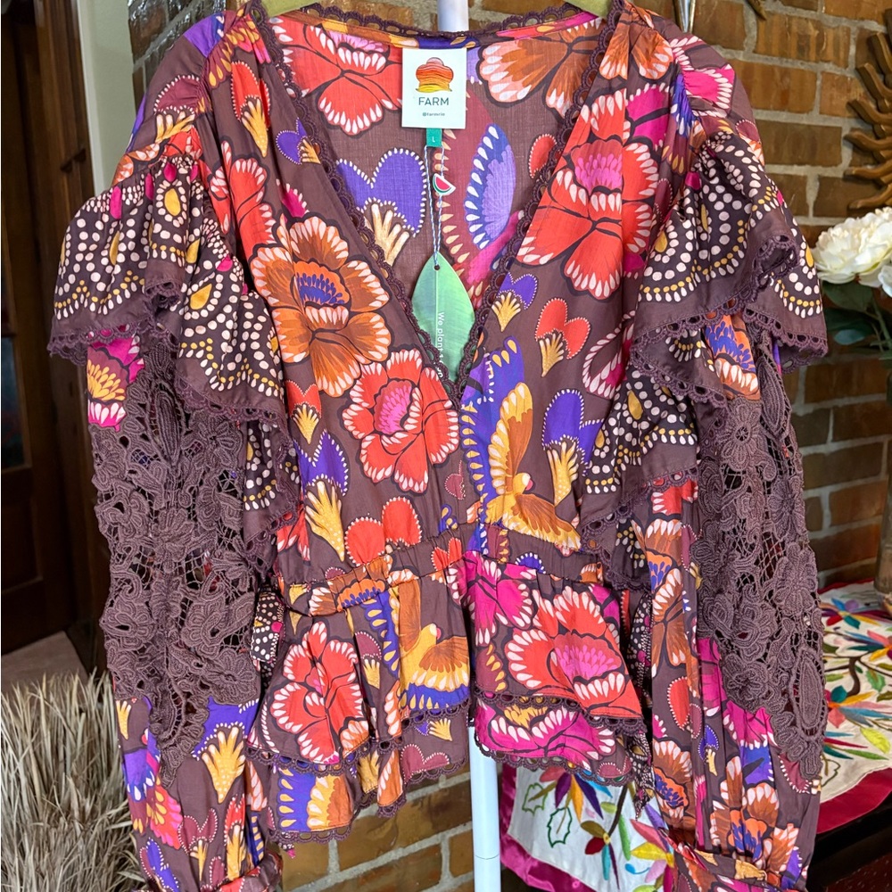 FARM Rio Floral Blouse - Red, Purple, Orange